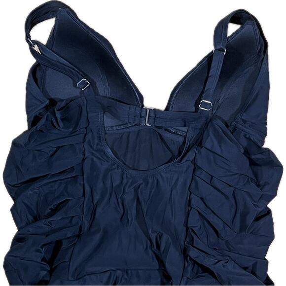 Black V Neck Ruched One Piece Swimsuit Skirted Tummy Control Swimwear Womens 4X - Picture 7 of 10